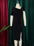 ZJKRL -  High Waisted Dress for Women Summer Short Sleeve Office Dresses for Ladies Solid Color Wear Elegant Long Dresses with Pearls