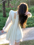 Zjkrl  -  French Elegant Slim Ruffle Dress Summer Women Graduation Evening Party Robe Female Bubble Sleeve Korean Chiffon Vestidos