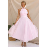 ZJKRL -  Elegant Pleated Mesh Maxi Wedding Dress Women Solid Halter High Waist Sleeveless Party Cocktail Bridesmaid Long Dresses
