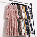 Women Floral Printed Maxi Dresses Spring Summer Casual O Neck Full Sleeve High Waist A Line Boho Beach Party Long Dress Vestidos