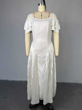 ZJKRL -  White Dresses Woman Summer Pleated Ruffle Hem Sexy Dress Ladies Off The Shoulder Elegant Long Slim Dress