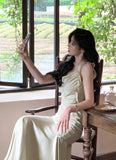 ZJKRL -  New Summer French Fashion Women Spaghetti Strap Elegant Long Mermaid Ruffles Dresses Evening Party Prom Clothes