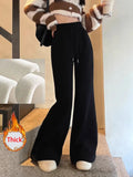 Zjkrl  -  holiday outfits Korean Winter Thick Flare Pants Women Casual High Waist M-3Xl Grey Trousers Lace Up New Pockets Loose Streetwear Sweatpants
