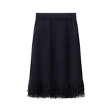 ZJKRL -  Solid Spliced Tassel To Piece Set for Women Lapel Long Sleeve Top High Waist Skirts Female Fashion Style New