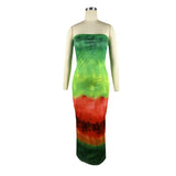 ZJKRL  -  Tie Dye Striped Maxi Long Strapless Midi Bodycon Women Dress  Summer Stretch Vestidos Sexy Party Evening Dresses