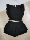 Zjkrl  -  New Summer Sunday Set elastic waistband Cropped top with ruffle detail and cute ruffle mini shorts skirts