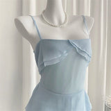 New Slim Spaghetti Strap Sexy Dress Solid Color Ruffles Summer Dress Casual Slip Dresses For Women
