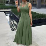 ZJKRL -  New Casual Ruffle Maxi Dress Women Solid Tank Sleeveless O Neck Party Wedding Club Holiday Business Long Dress Women