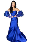 Mikado Prom Dress 2k23 Removable Puff Sleeves Cut-Out Mermaid Lady Preteen Teen Girl Pageant Gown Formal Party Hoco Royal Plus