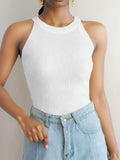 Zjkrl  -  Women Tank Top Knit Off Shoulder Sexy O-Neck T-Shirt Solid Halter Camisole Summer Female Casual Slim Simple New Pullover
