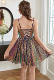 Zjkrl  -  Glitter Sequin Cocktail Hoco Dresses for Teens فساتين السهرة Mini Spaghetti Straps Pleated Graduation Dress for Kid vestidos