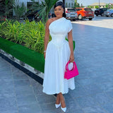 ZJKRL -  New Spring Summer Elegant Ruched One Shoulder Lace Up Maxi Dress Women Solid Party Evening Wedding Long Dress Women