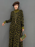 Zjkrl - 2023 Spring Autumn New Korean Fashion Trend High Neck Leopard Knitted Dress Women Streetwear Sweater Dress ZXF769