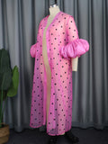 Women Printed Long Dress Mesh Polka Dot Tulle See Through Short Lantern Sleeve Sexy Transparent Casual Gown Loose Summer