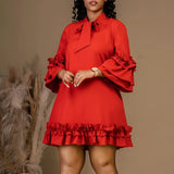 ZJKRL -  Elegant Ruffle Party Dress Women Solid Pleated Ruched Mini Evening Wedding Work Business Dress