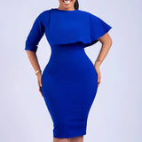 ZJKRL -  Elegant A-line Dress Women Ruffle Cloak Sleeve Slim Fashion High Waist Pencil Dress