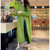 Retro Split Woolen Dress Women Sexy Autumn  White Solid O-neck Soft Long Knitted Dresses Women Clothing Winter Knitwear Chic