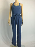 Zjkrl  -  Women One Piece Solid Denim Jumpsuits Sleeveless V Neck Rompers Wide Leg Long Pants Overalls Sexy Slim Fit Hight Waist
