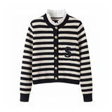 Zjkrl  -  Spring Classic S Letter Knit Cardigan Coat Women Stripe Sweater Ruffles Collar Tops Luxury Designer Brand Chic Y2K Clothing