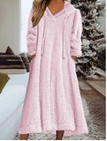 ZJKRL -  Winter Velvet Maxi Dress Women Fuzzy Fleece Hoodie Dress Casual Long Sleeve Hooded Sweatshirt Dress Sherpa Flannel Nightgowns