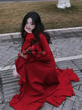 Zjkrl  -  Autumn Red Vintage Elegant Dress Women Flare Sleeve Designer Sweet Long Dress Female Ruffles Retro Princess Irregular Dress