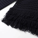 ZJKRL -  Solid Spliced Tassel To Piece Set for Women Lapel Long Sleeve Top High Waist Skirts Female Fashion Style New