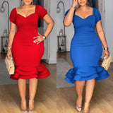 ZJKRL -  Elegant Party Dress for Women Ruffle Evening Dresses Lantern Short Sleeve Fishtail Tiered Wedding Dress Women