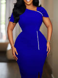 ZJKRL -  High Waisted Dress for Women Summer Short Sleeve Office Dresses for Ladies Solid Color Wear Elegant Long Dresses with Pearls