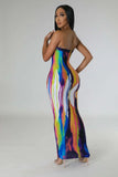 ZJKRL  -  Tie Dye Striped Maxi Long Strapless Midi Bodycon Women Dress  Summer Stretch Vestidos Sexy Party Evening Dresses