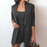 ZJKRL  -  Summer Fashion Elegant Style 3 pcs Women Set Solid Belt Notched Blazer t-shirt and Shorts Office Lady Outfits