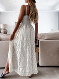 Zjkrl  -  Summer V Neck Solid Color Lace Hollow-Out Sleeveless Sling Party Wear High Waist Rompers Holiday Casual White Women's Jumpsuit
