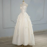 Zjkrl  -  Strapless Light Wedding Dress New Bridal Floral Satin Bow Dresses Vintage Sleeveless Princess Bride's Gowns