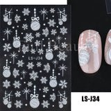 Zjkrl - Christmas Nail Sticker 3D Reflective Shiny Glitter Gold Silver Snowflake Elk Bells Decal Slider For Manicure Decoration NLLS-J24