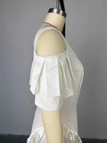 ZJKRL -  White Dresses Woman Summer Pleated Ruffle Hem Sexy Dress Ladies Off The Shoulder Elegant Long Slim Dress