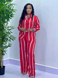 ZJKRL -  Chic and Elegant Woman Set Long Sleeve Autumn Striped Shirt and Pants Streetwear Female Two Pieces Sets