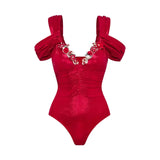 ZJKRL  -  New 3D Butterfly Decoration Sweet Girl Pink Shiny One-piece Swimsuit Set for Beauty Women