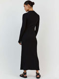 Zjkrl - 2023 Autumn Winter Knitted Maxi Dress Elegant Women Long Sleeve Slim Pleated Robe Club Party Bodycon Long Dress Vestidos