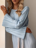 Zjkrl - Gradient Tie Dye Long Sleeve Maxi Dress For Women Fashion Oneck Straight Loose Pleated Vestidos Female Elegantstreetwear Robe