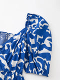 Zjkrl - Summer Dresses 2024 Fashion Women Clothing Ruffle Hem Elegant Midi Dress Crossover V Neck Short Puff Sleeve Print Casual Dress
