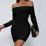 Zjkrl - Elegant Party Dresses For Women 2023 Autumn Solid Color Long Sleeve Bag Hip Slim Sexy Vestidos Ladies Temperament Mini Dress