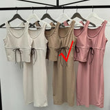 ZJKRL -  3-color suede rope knotted chest closure miu high elastic texture fabric vest strap and dress midi skirt 24.6