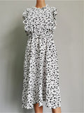 Zjkrl  -  Summer Ladies Elegant Dot Print Chic Dress Women Casual Butterfly Sleeve Ruffles Medium Long Chiffon Dress