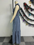 ZJKRL -  Sleeveless Maxi Dress Print Plaid Casual Dresses Summer Woman Elastic Waist Royal Blue Long Dress