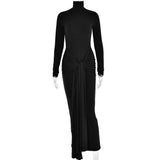 ZJKRL -  Spring Tight Fitting Bandage Party Maxi Dress Women Solid High Neck Long Sleeve Bodycon Stretch Long Club Evening Dress