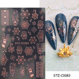 Zjkrl - Christmas Nail Sticker 3D Reflective Shiny Glitter Gold Silver Snowflake Elk Bells Decal Slider For Manicure Decoration NLLS-J24