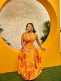 ZJKRL -  Ladies Long Sleeveless Dress Low Waisted Print Dresses Women Summer Sexy Orange Elegant and Chic Dress