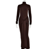 ZJKRL -  Spring Tight Fitting Bandage Party Maxi Dress Women Solid High Neck Long Sleeve Bodycon Stretch Long Club Evening Dress