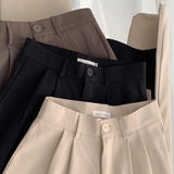 Zjkrl  - holiday outfits High Waist Women Suit Pants Fall Straight Office Ladies Korean Fashion Trousers Casual Button Loose Female Black Pants New