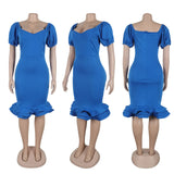 ZJKRL -  Elegant Party Dress for Women Ruffle Evening Dresses Lantern Short Sleeve Fishtail Tiered Wedding Dress Women