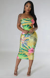 ZJKRL -  Women Print Strapless Bodycon Midi Mid-calf Length Dress  Sexy Off Shoulder Party Evening Summer Chic Vestidos Dresses